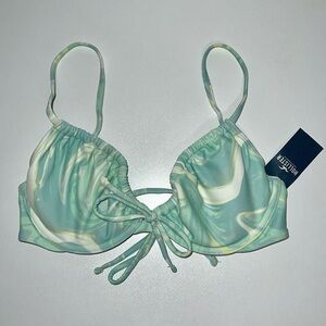 Hollister Swirl Tie Triangle Bikini Top Swimwear White Mint Green Sz X-Small NWT